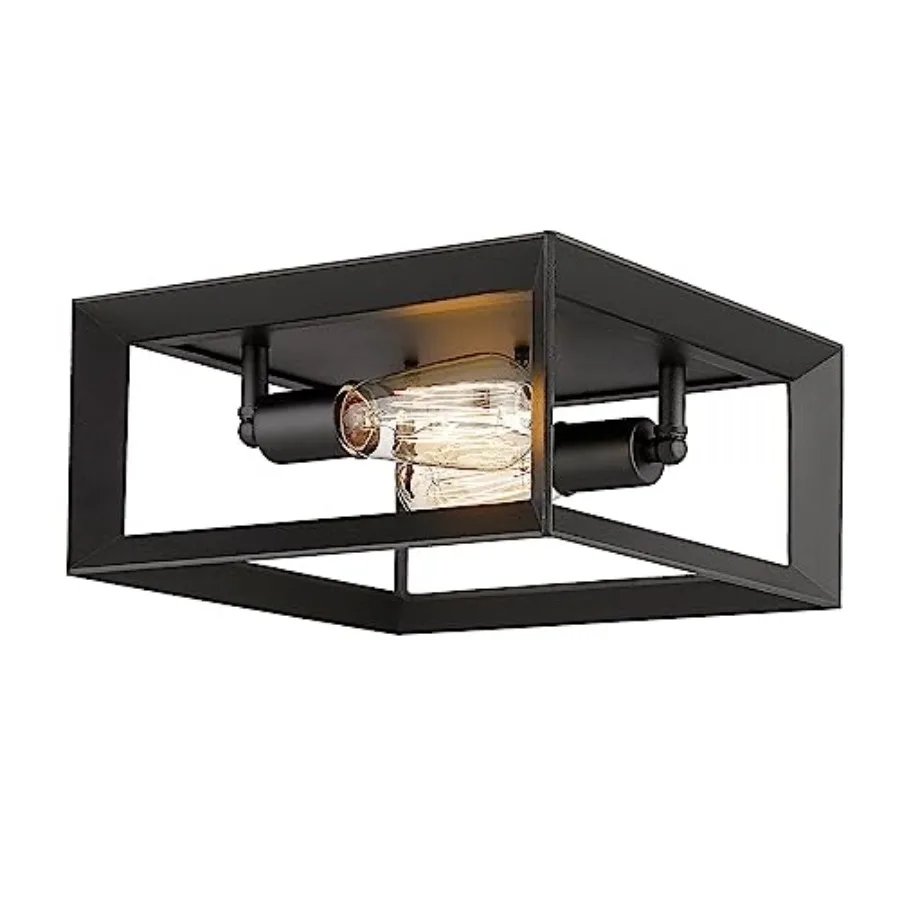 

2-Light Flush Mount Ceiling Light, 11 Inch Farmhouse Ceiling Light Fixture for Bedroom, Finish with Aluminum Frame, 3040-2 BK