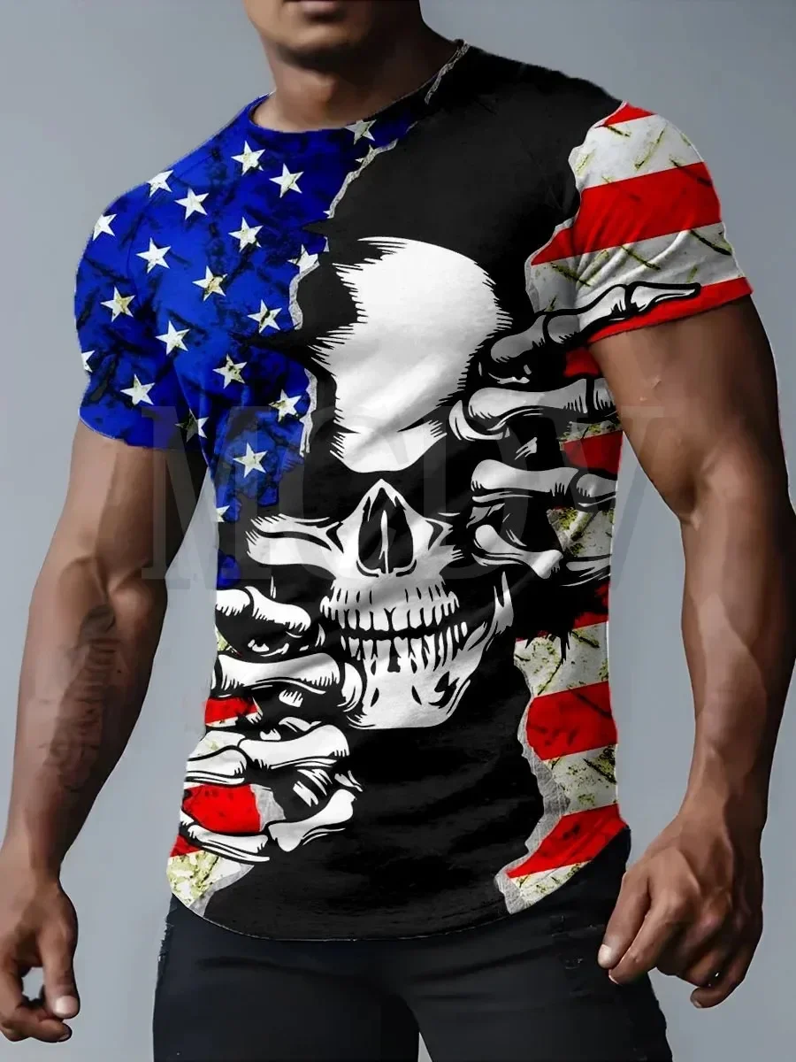 2023 Summer Men's  Independence Day Flag Patriots Skull  T-Shirt The Colorful The Best He Him Hole LGBT3D Printed T Shirt