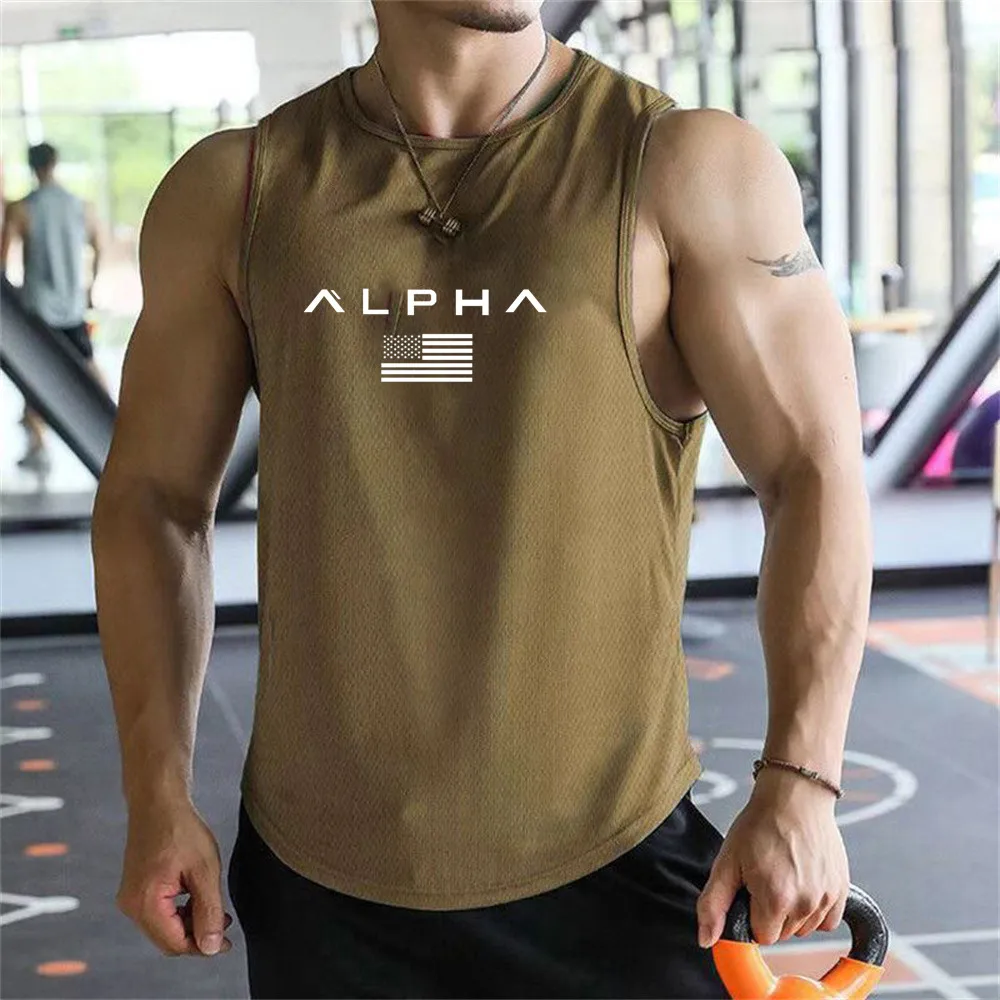 Cross-border European Size Alpha Men's Printed Round-neck Fitness Vest, Undershirt, Muscle Quick-drying Basketball Vest image 3