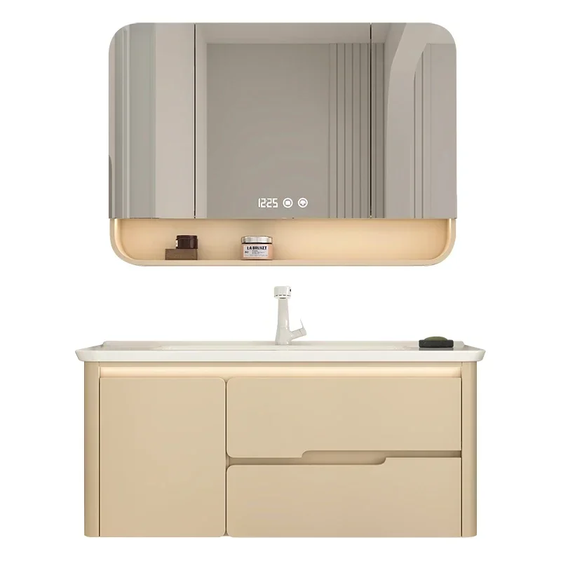 Cream wind ceramic integrated rounded corner bathroom cabinet toilet arc hand wash basin bathroom cabinet washstand group