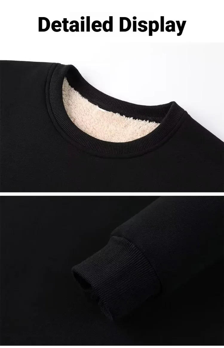 CHUANGERM Koreanisches Modisches Plüsch-Freizeit-Unterwäsche-T-Shirt für Herren, Herbst-Winter, Fleece-gefüttertes, warmes Oberteil mit langen Ärmeln – Detail 5