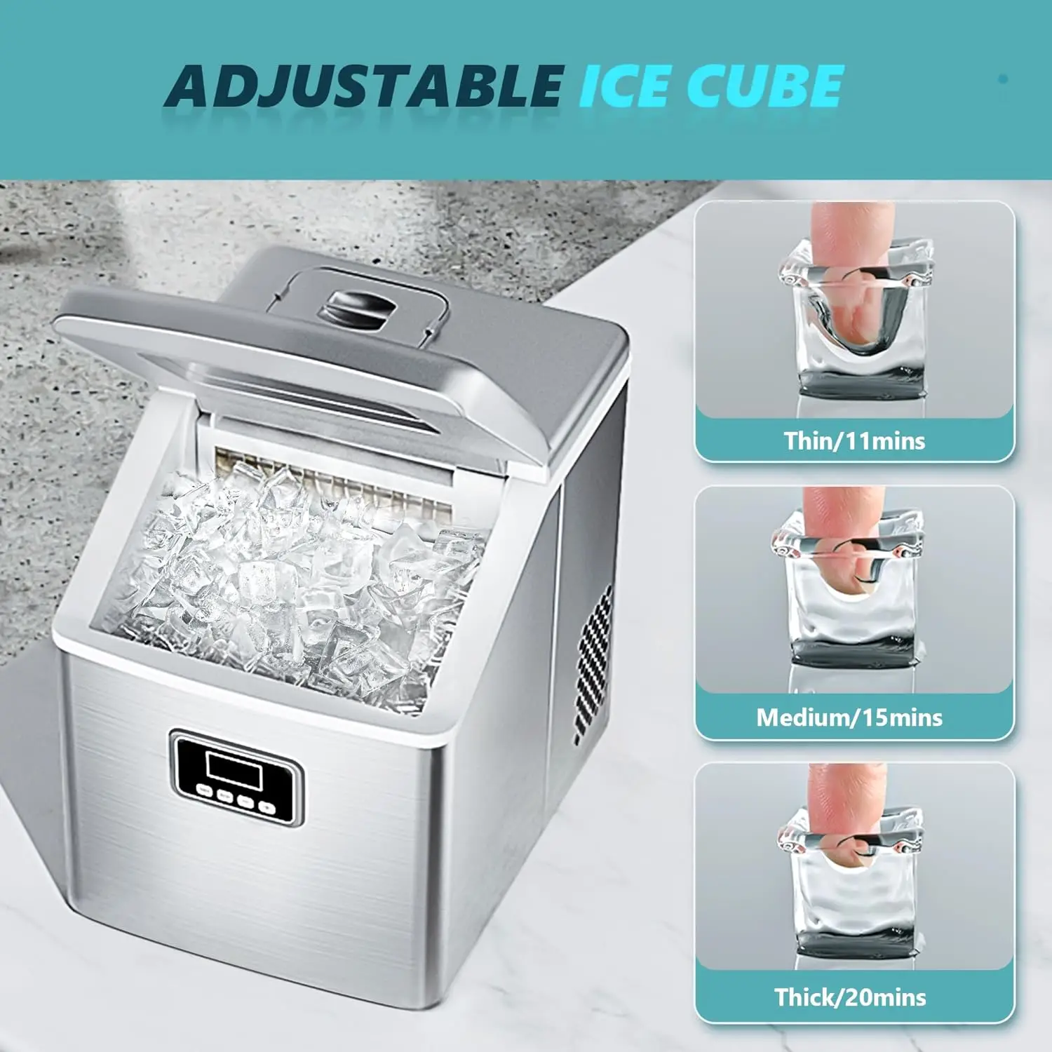 Máquina para hacer hielo de encimera, autolimpiante, compacta, portátil, perfecta para el hogar, la cocina, la Oficina y el Bar, 40 libras/24H