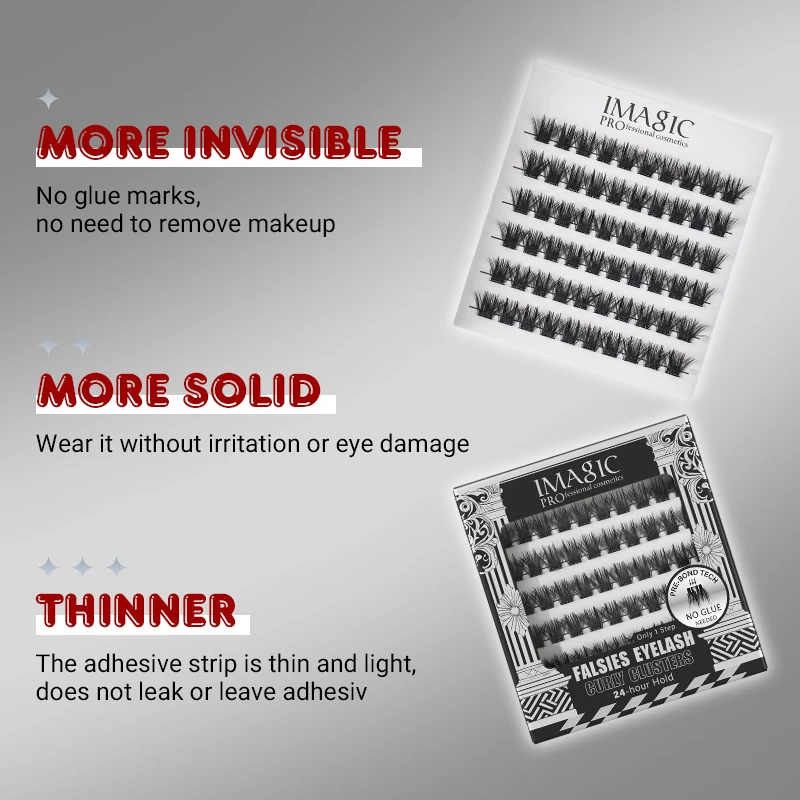 IMAGIC FALSIES ملحقات رمش طبيعية ناعمة سميكة لا حاجة للغراء مجموعات مجعدة مسبقة الربط مجموعة 6 أزواج