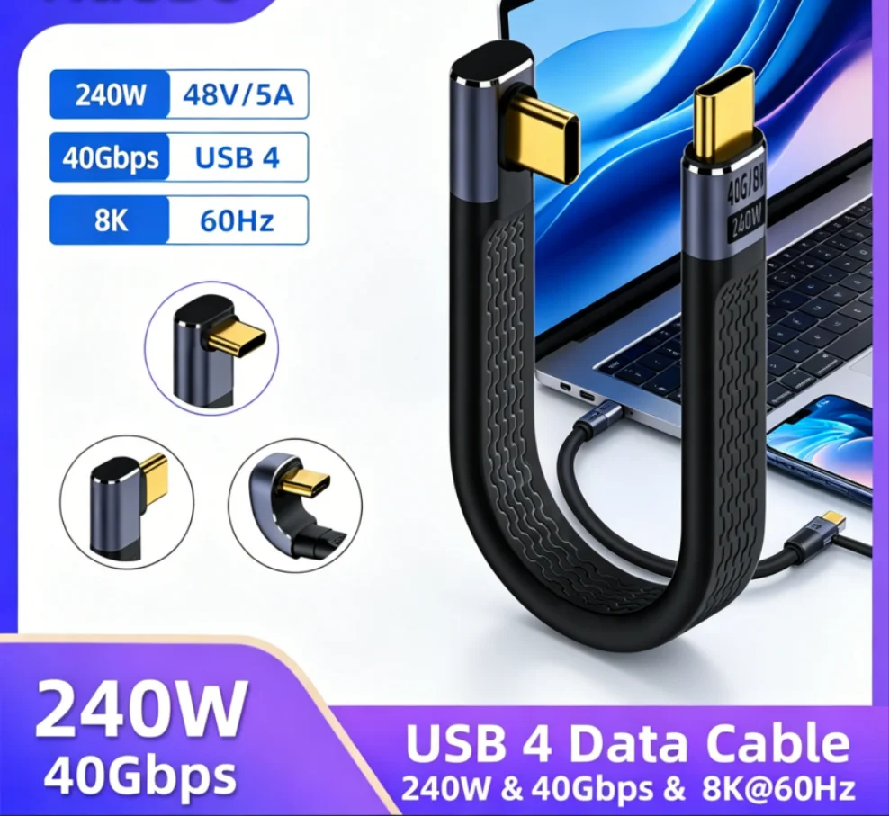 Câble De Charge Rapide PD 240W 5A Type C Vers USB C USB 4.0 Gen3 40Gbps Thunderbolt 3 8K @ 60Hz câble De Données FPC Pour MacBoo