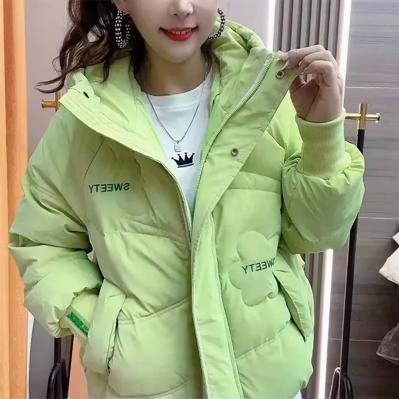 2025년 가을 겨울 여성용 따뜻한 푸퍼 파카, 신상 긴팔 캐주얼 후드 숏 다운 코튼 패딩 재킷 여성 아우터