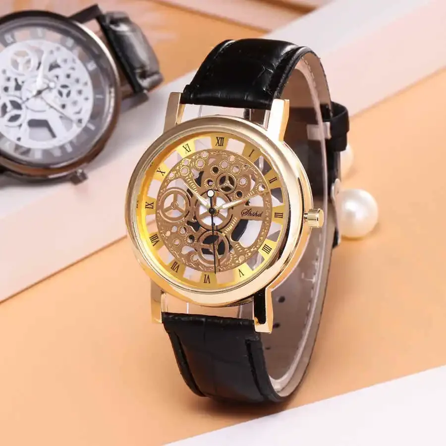 Fashion Hollow Skeleton Watches Men Watches Leather Quartz Wristwatches Cheap Price Dropshipping Relogio Masculino Reloj Hombre