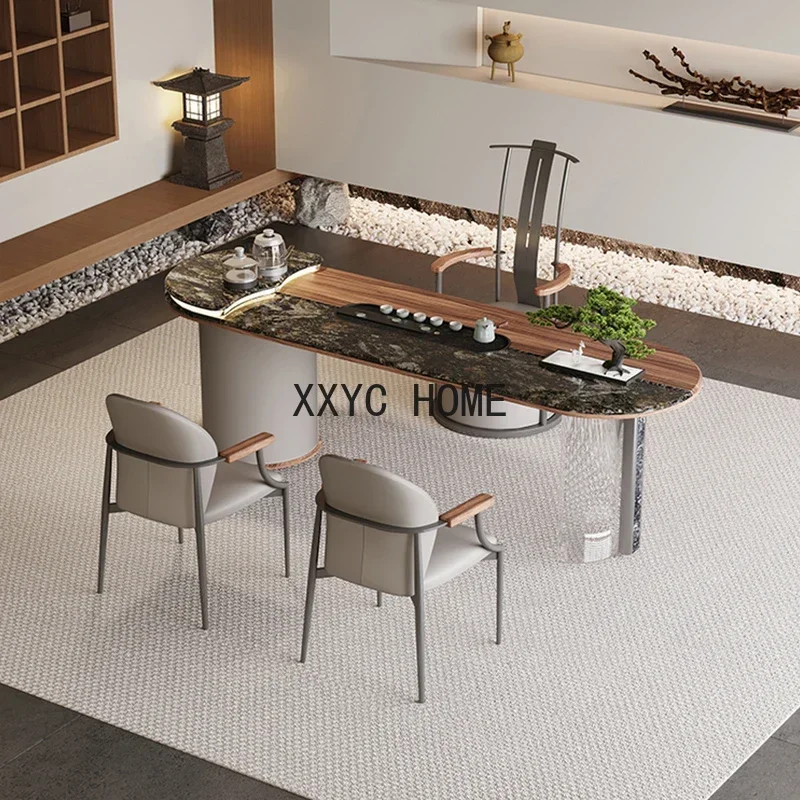Office Integrated Modern Simple and High-End Luxury Stone Tea Table and Chair Combination