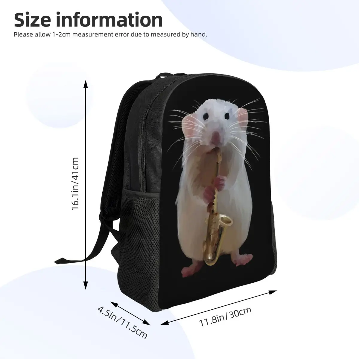 Rat Playing The Saxophone Student Backpack School Bag Hiking Travel Daypack for Men Women Fashion Bookbag Shoulder Bags