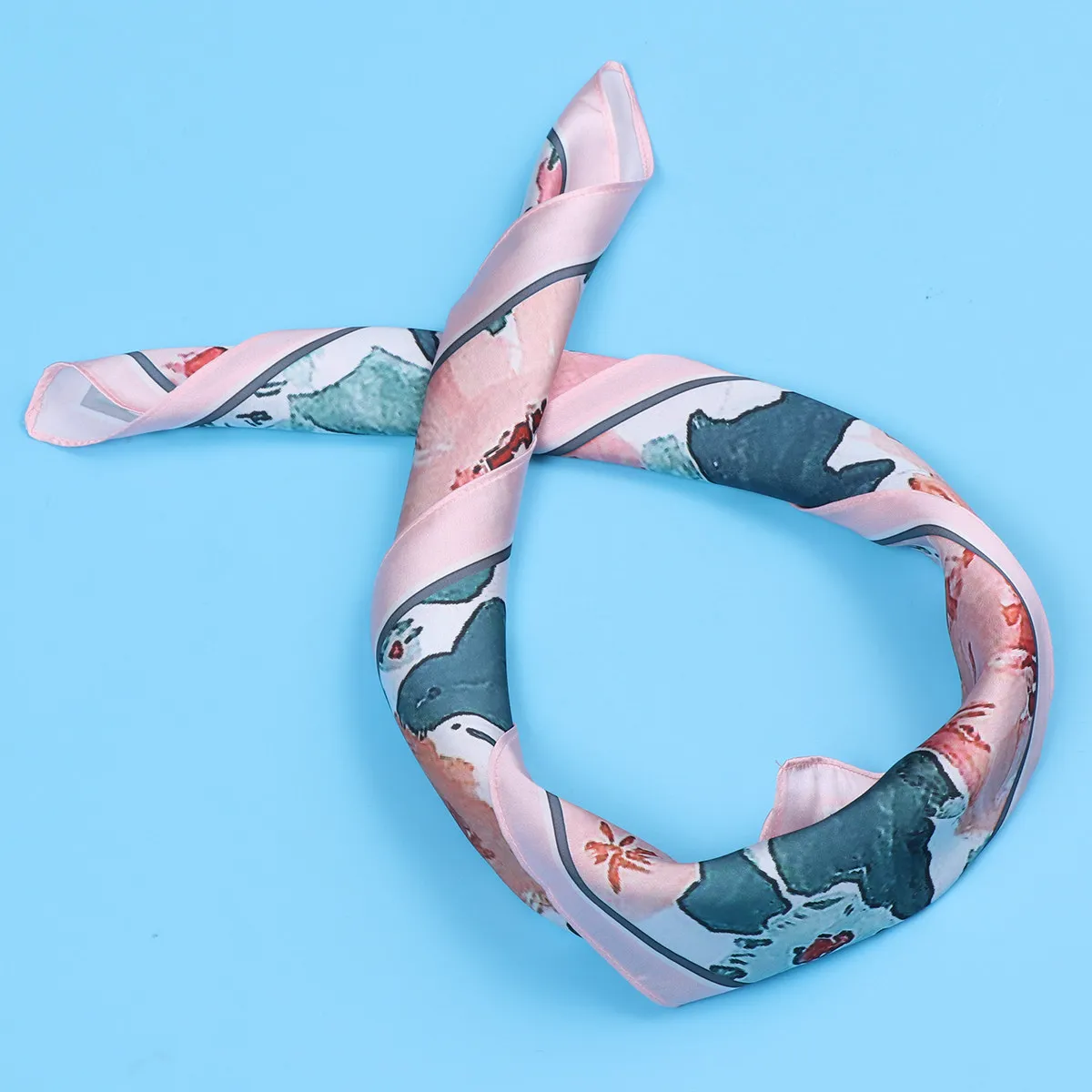 

Cartoon Headband Silk Scarf Small Square Shawl For Women Fashion Neck Accessory Party Travel Work Wear Pink Green Ink