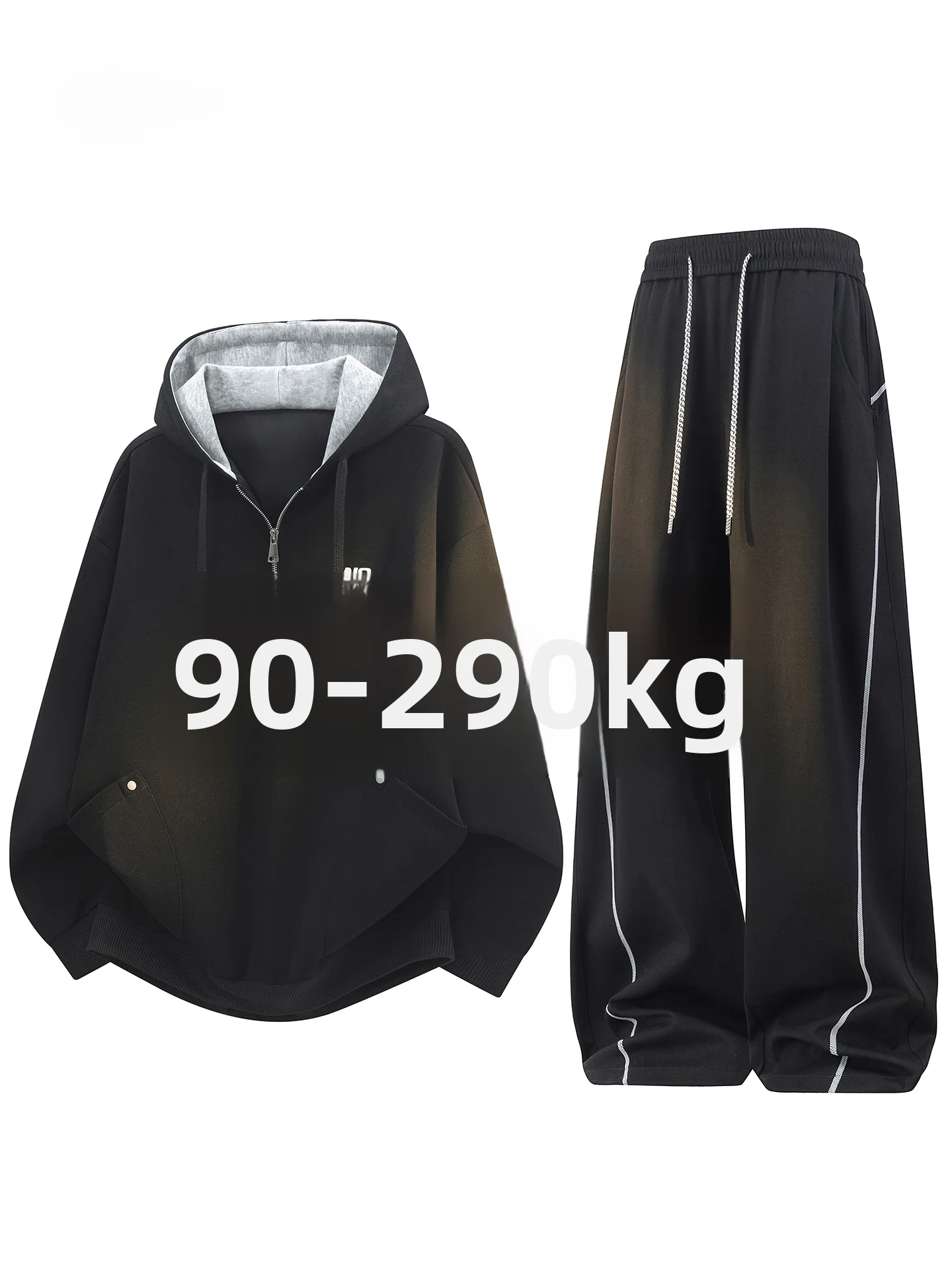 

MoChao Large Size Hoodie Set Men's Spring Autumn Loose Slimming Casual Pants Two Piece Set Zipper Closure Long Sve Cotton ...