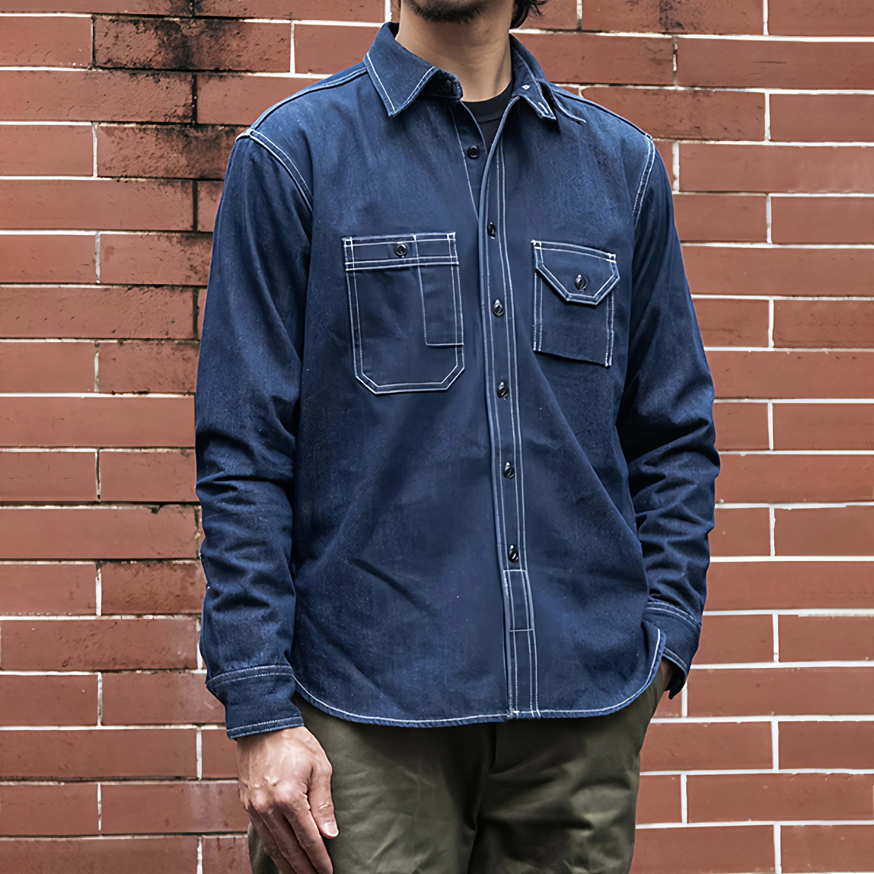 

Non Stock Autumn New 1937 Three-Needle Denim Shirt Big Yank Smoking Pipe Ventilation Hole Shirt Pure Cotton Standard Fit Long...