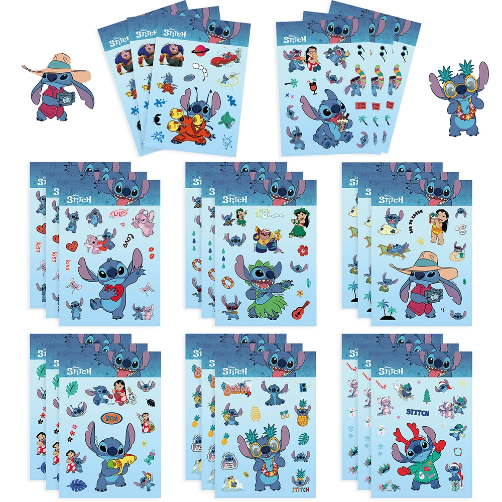 8/16Sheets Disney Lilo & Stitch Children Puzzle Stickers Make-a-Face Funny Assemble Jigsaw Cartoon Sticker Kids Educational Toys