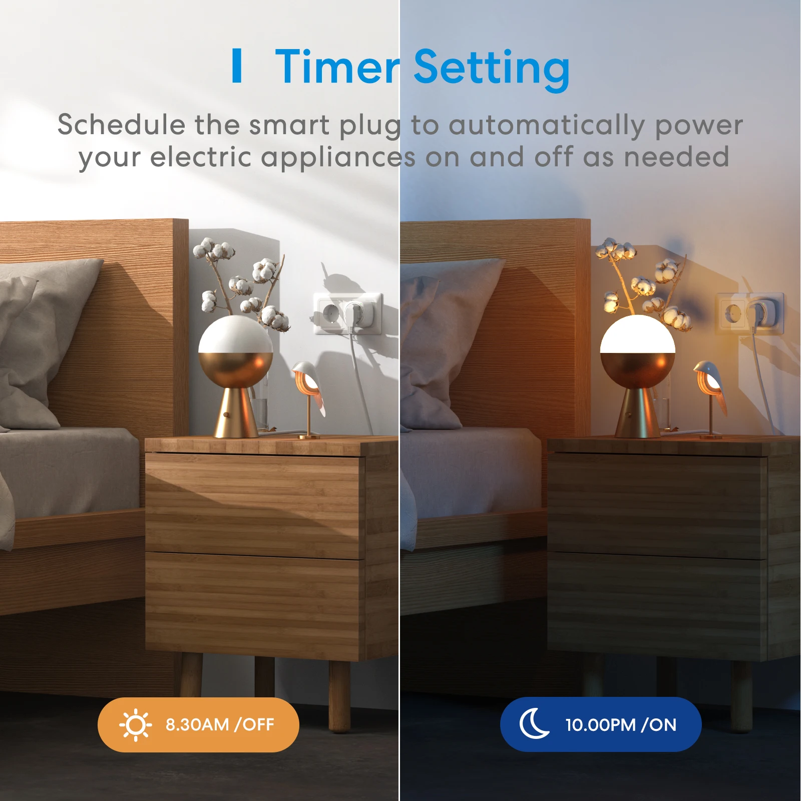 Meross colokan Cerdas WiFi 10A, soket listrik Outlet EU dengan fungsi Timer mendukung HomeKit Alexa Google Assistant barang cerdas