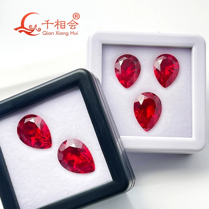

Natural Cut Pear Shaped Lab-Grown Red Ruby Gemstone Created Loose Stone with Minor Cracks And Inclusions