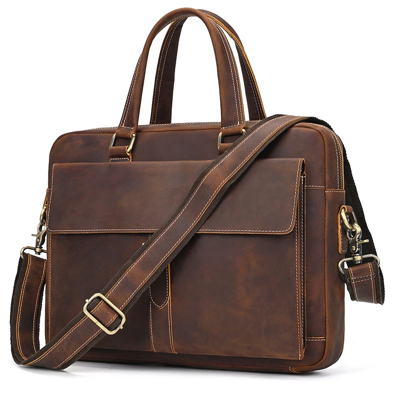 2026 New Designer Leather Laptop Bag For Business Retro Cwoskin Computer Bag for Men Man Briefcase Shoulder Bag Tote Handbags