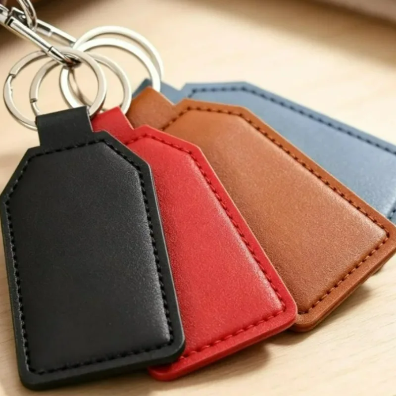 5/20pcs Diy PU Leather Keychain Double Sided Customiz Car Thread Gift Metal Pendant PU Key Chain Simple KeyChains Keyholde Gifts