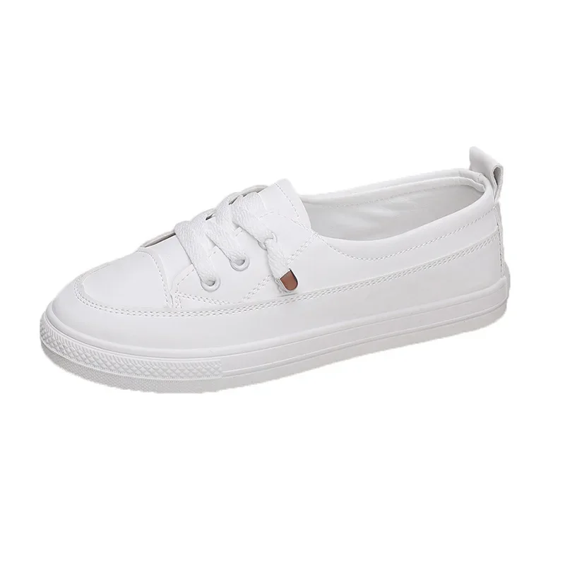 Women\'s Casual Shoes Solid Sneakers PU Leather Vulcanized Shoes Ladies Lightweight Soft Sole Flat Shoes