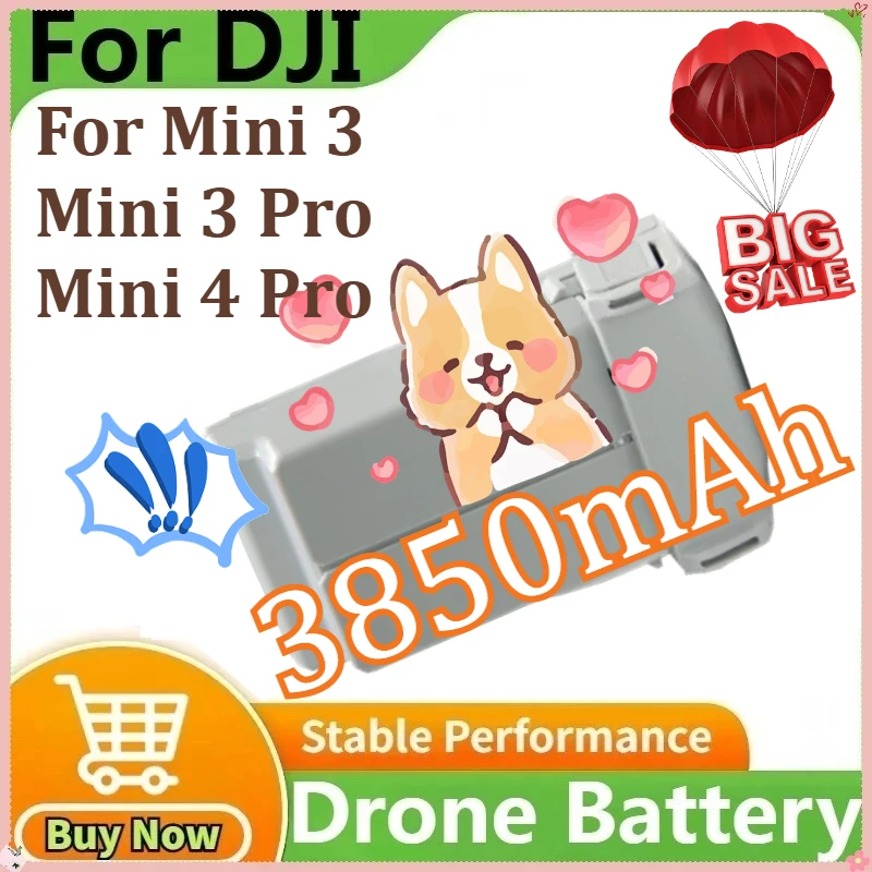 

For DJI Mini 4 Pro Battery Plus Flight Time 45 Minutes Compatible Mini 3/Mini 3 Pro Drone Flight Battery Accessories 3850mAh