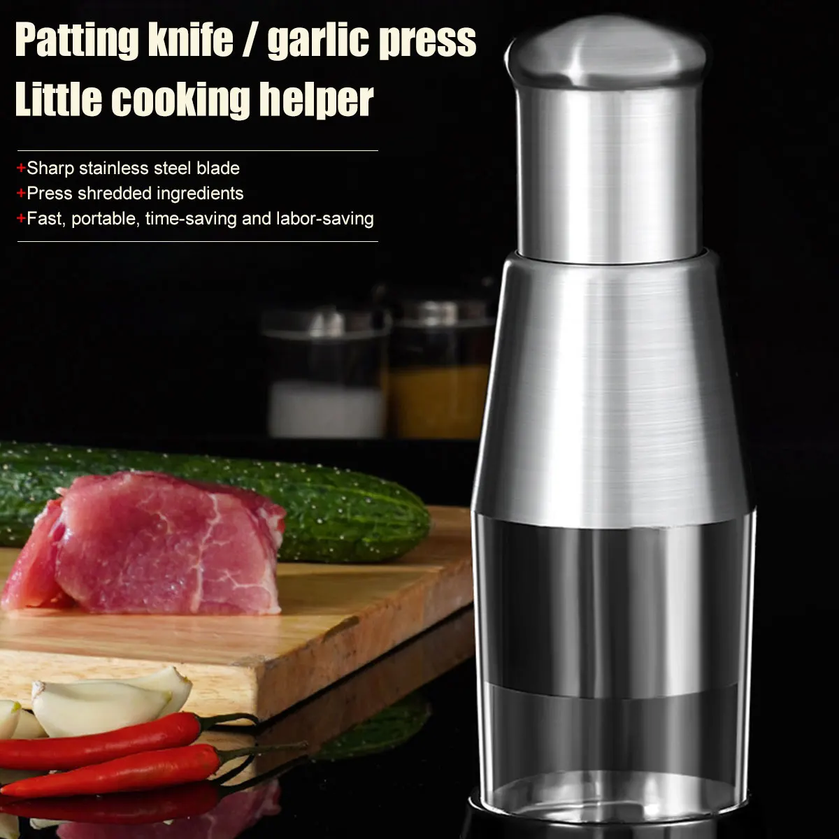 Pressed Garlic Chopper Stainless Steel Manual Garlic Masher Handheld Push Type Garlic Crusher for Ginger Chili Onion Salad