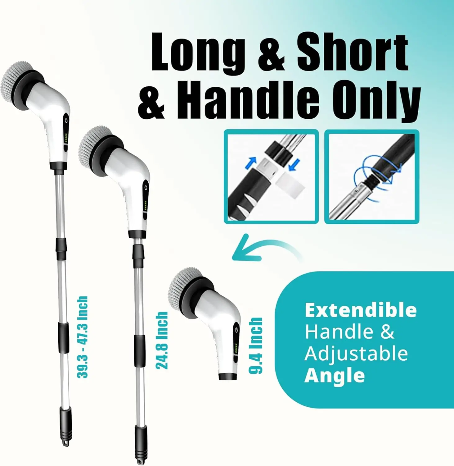 Elebe Electric Spin Scrubber - 7 Brush Heads, 2 Speeds, Adjustable Handle, Bathroom Cleaner, 300/450 RPM