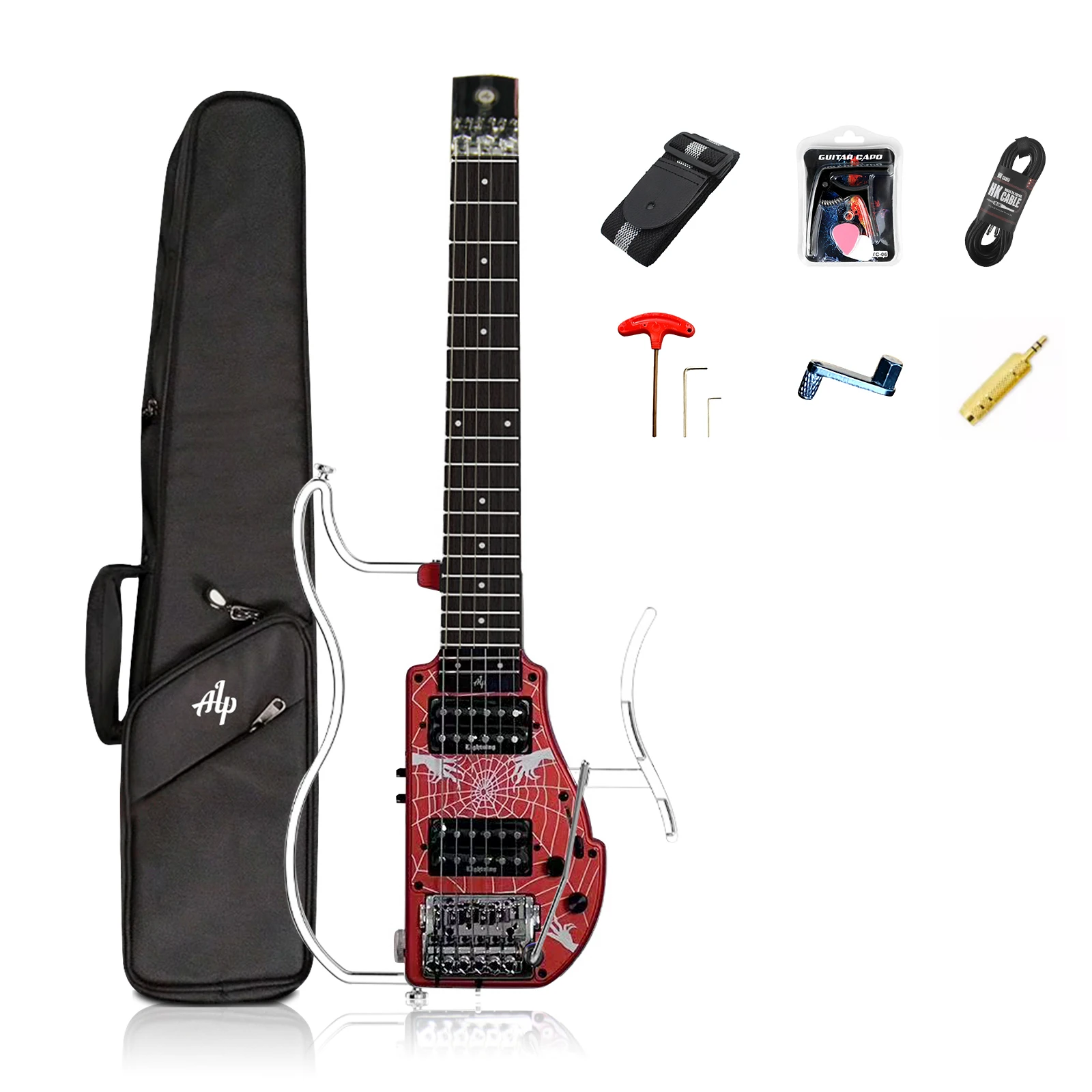 

ALP Headless Electric Guitar HH Pickups Portable Travel Folding Electric Guitar ADS-361HCL Aluminum Body Silent Electric Guitar