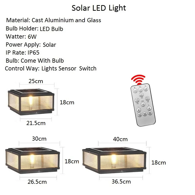 LED Solar Pillar Light Yard Pillar Lamp Garden Gate Outdoor Bar Black Post Light Home Glass Post Lighting Include Bulb