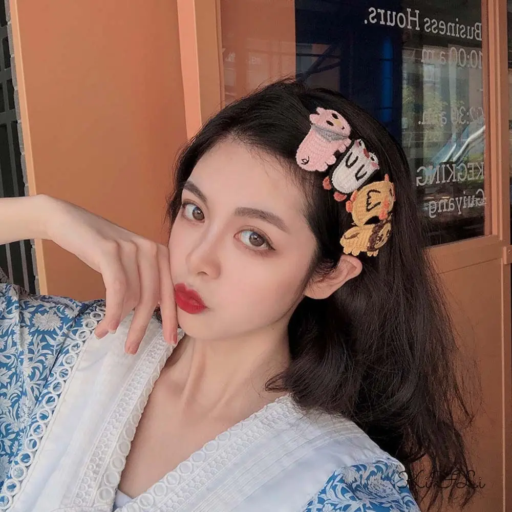 달콤한 귀여운 가을 겨울 선물 머리 장식 한국 스타일 어린이 헤어 클립 니트 헤어 그립 소녀 헤어 홀더 어린이 모직 머리핀