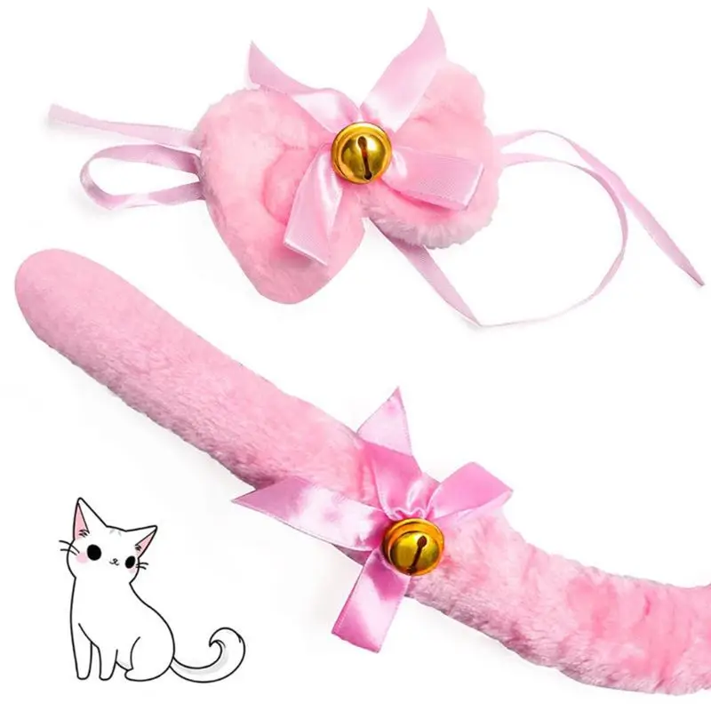 d'accessoires Cosplay fête d'halloween, peluche pour oreilles chat, bandeau, queue, nœud