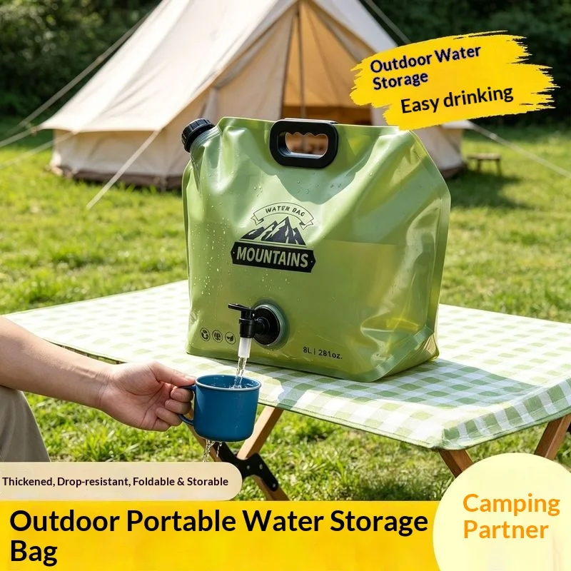 8l Portable Foldable Water Storage Bag Thick Soft Water Container With Tap For Camping Car Travel Outdoor Water Supply