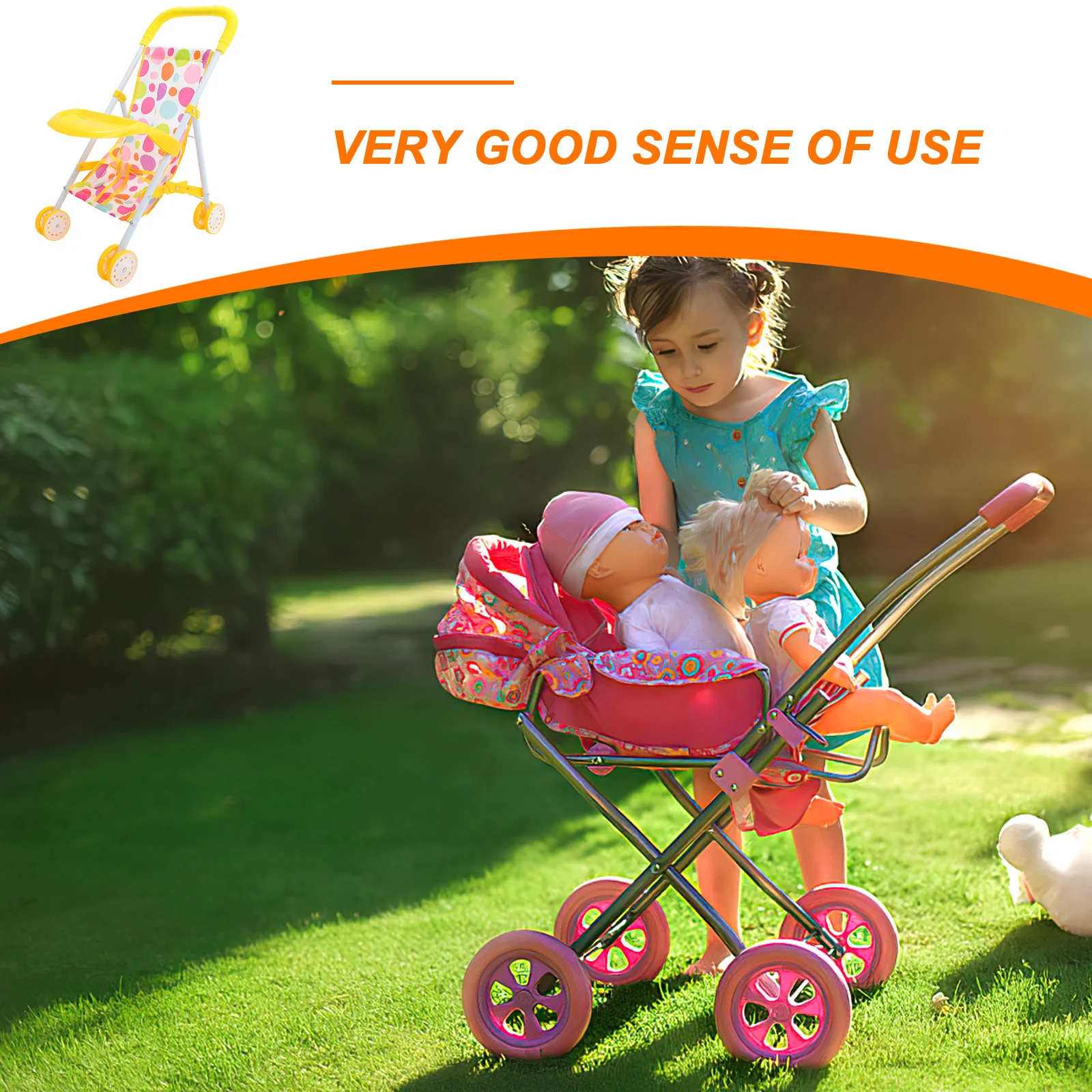 Realistic Stroller Toddlers Cartoon Stroller Lightweight Compact Design Easy Carry Travel Play Game House Accessories Baby