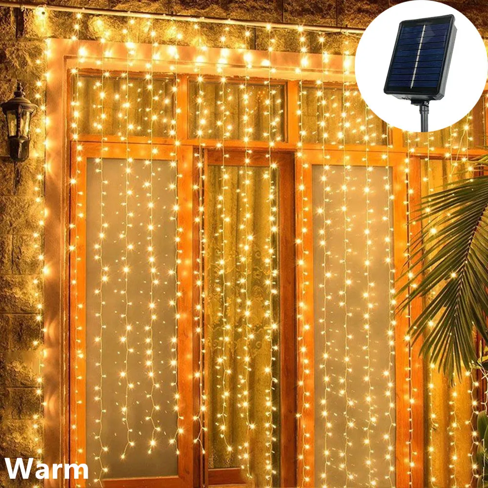 600/300/200/100led luzes de cortina solar ao ar livre luzes de fadas luzes led decorações de casamento de natal luzes da corda decoração do jardim