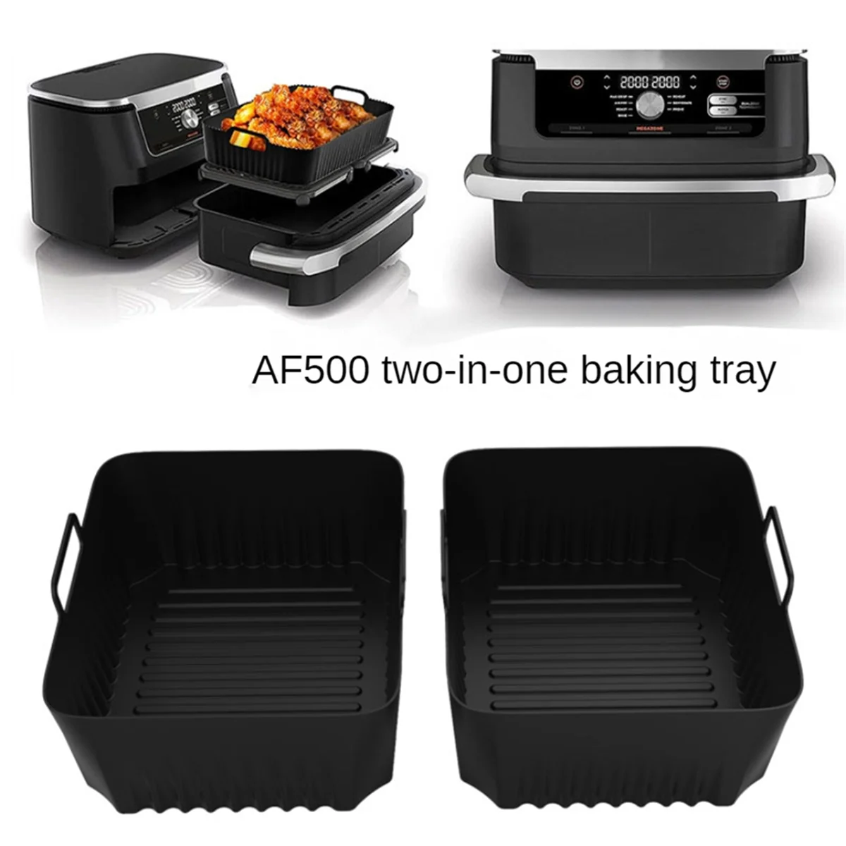 2Pcs Air Fryer Silicone Liners for Ninja AF500 Air Fryer Non-Stick Air Fryer Basket Accessories Reusable AirFryer