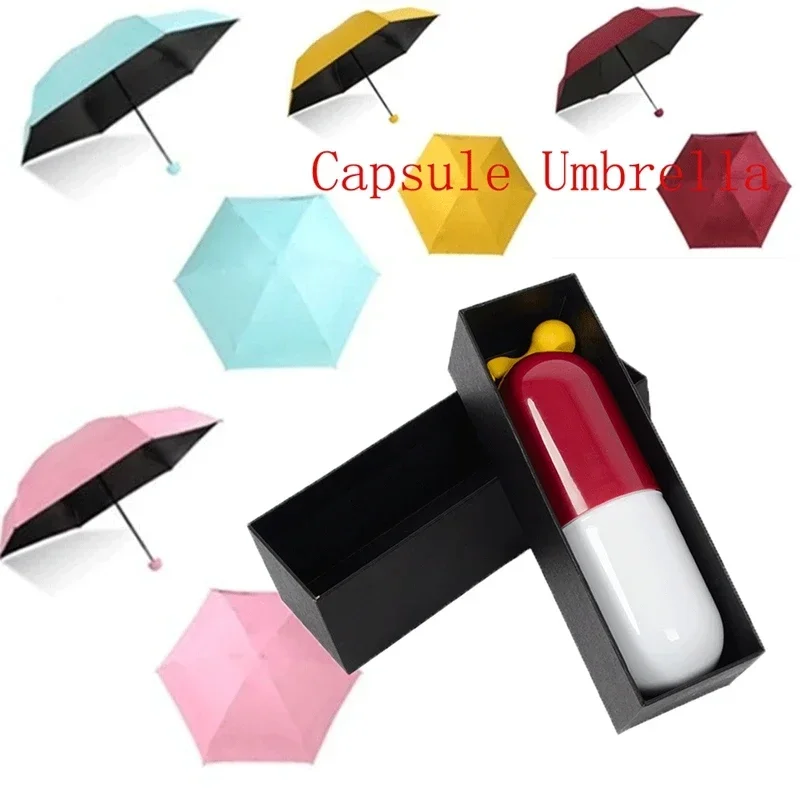 Capsule Umbrella Mini Light Small Pocket Umbrellas Anti-UV Folding Compact Cases