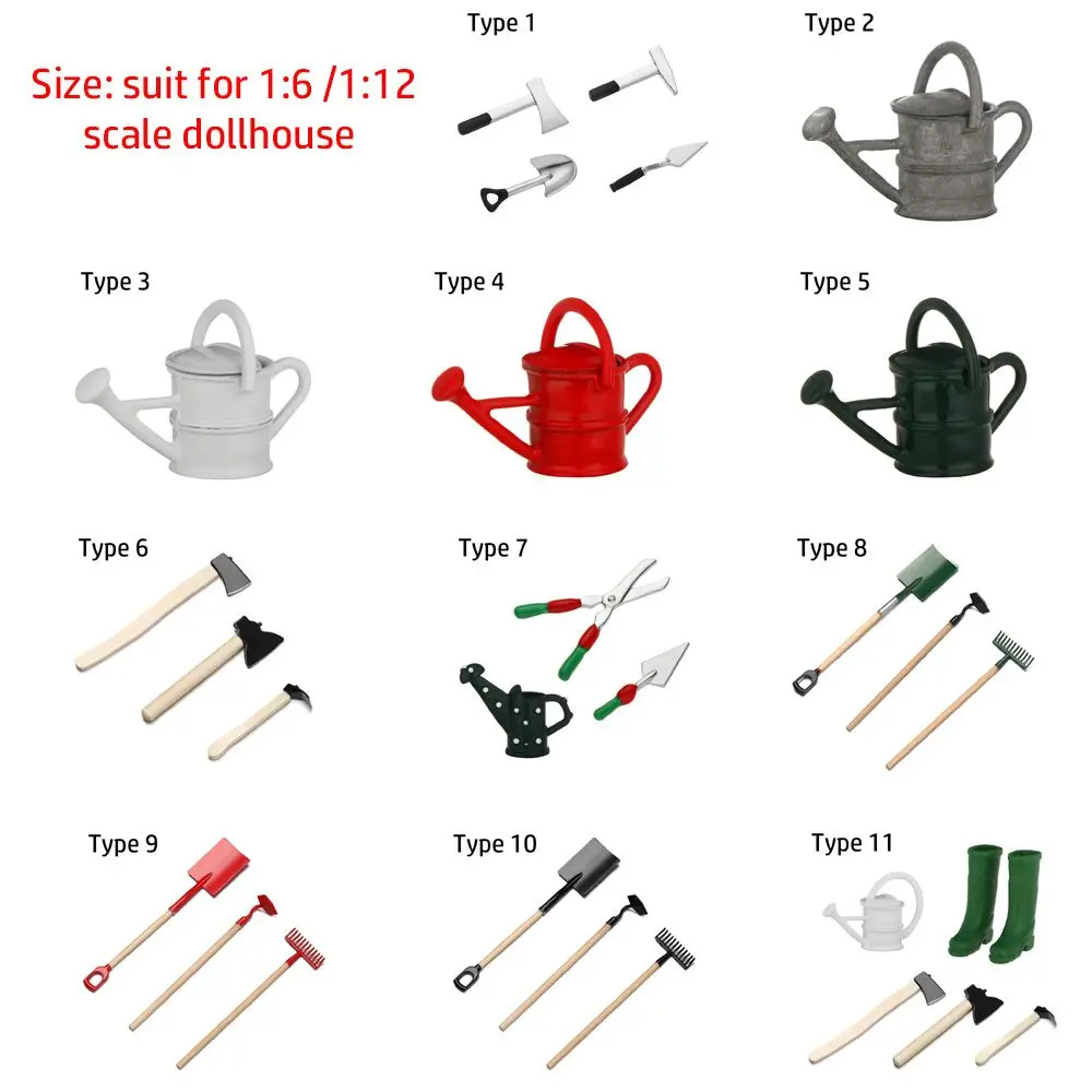 1 ชุด 1:12 Scale เล่น House Fairy Garden รดน้ําหม้อ Miniature เครื่องมือตุ๊กตา Farming ชุดไม้ Hoe Shovel ตุ๊กตาอุปกรณ์เสริม