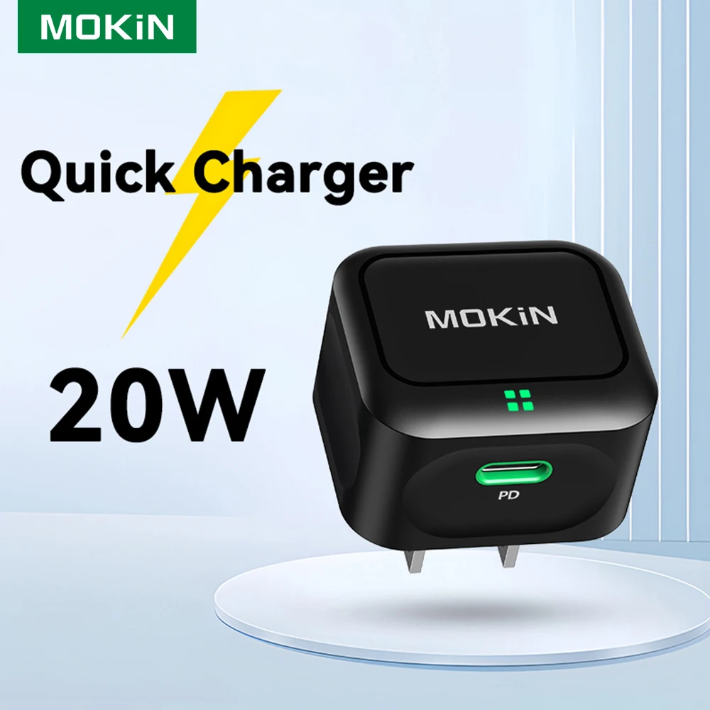 MOKiN 20W USB C PD Charger Quick Charge Block GaN PD 3.0 Fast USB C Wall Charger with Foldable Plug for iPhone Samsung Huawei