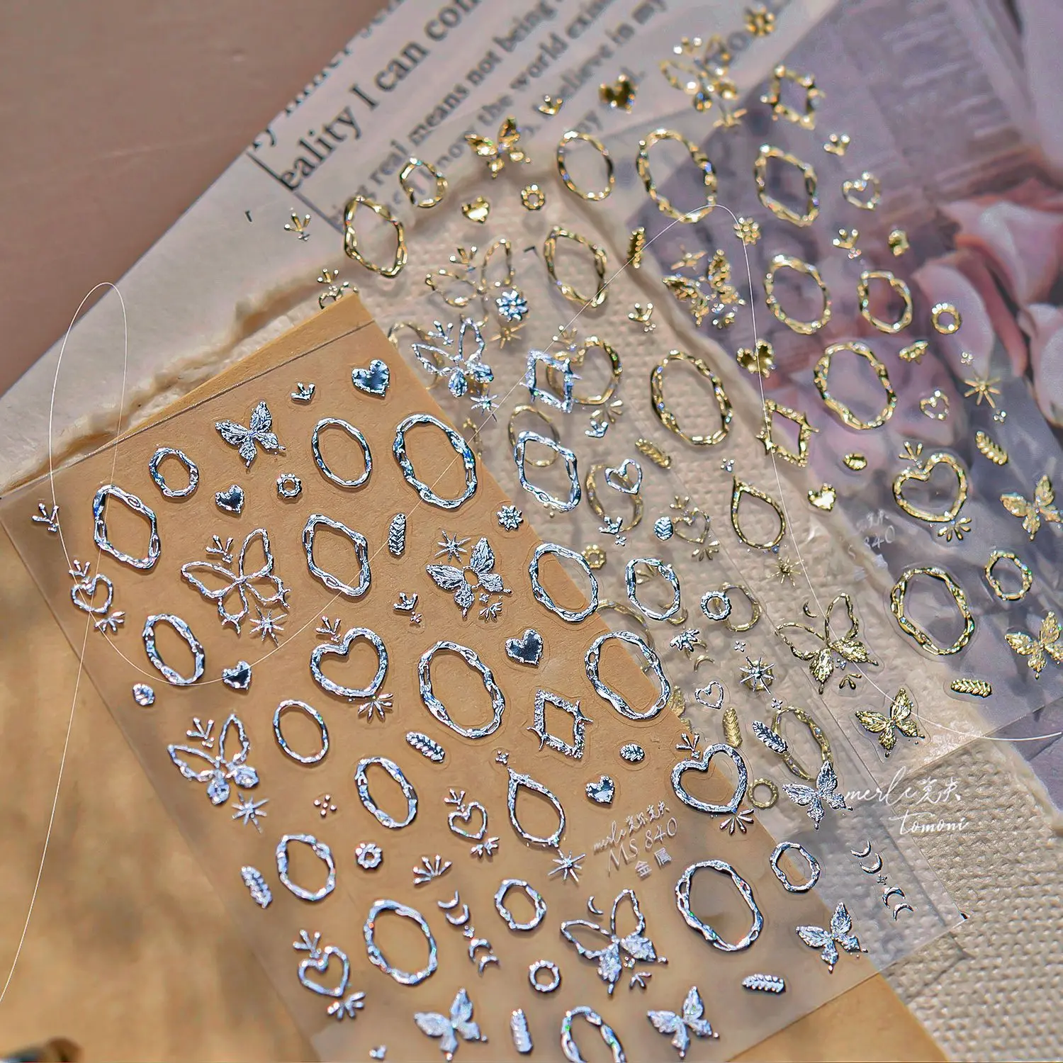 Metalen kleurrijke edelsteen vlinder liefde hoge kwaliteit gouden en zilveren nagelstickers ontwerp decoratie DIY manicure MS-832