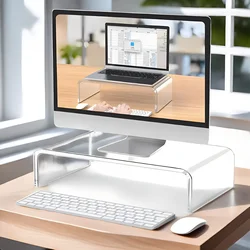 1pcs,Acrylic Laptop Stand Clear Desktop Computer Riser Table Space Save Storage Stand Desk Organizer for Laptop Computer Monitor