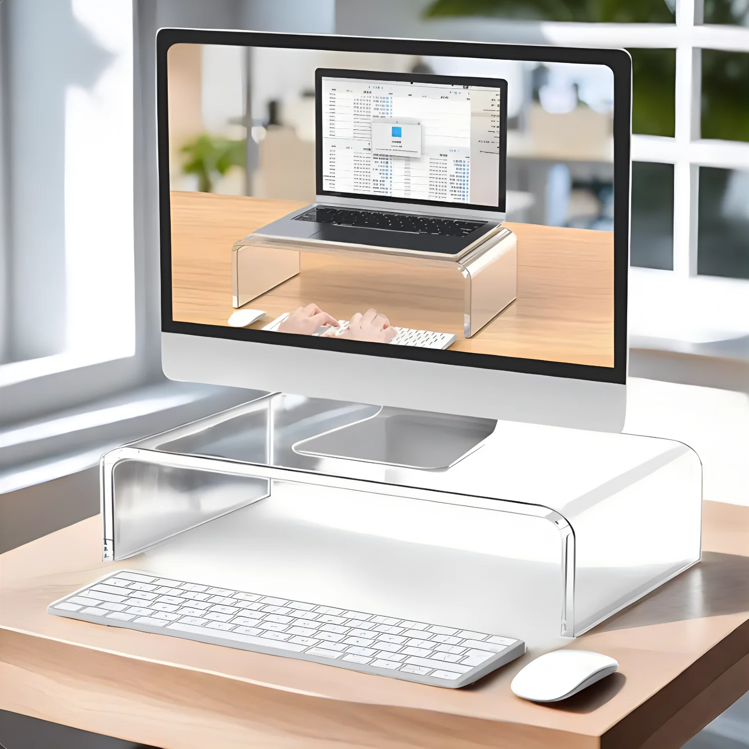 1pcs,Acrylic Laptop Stand Clear Desktop Computer Riser Table Space Save Storage Stand Desk Organizer for Laptop Computer Monitor
