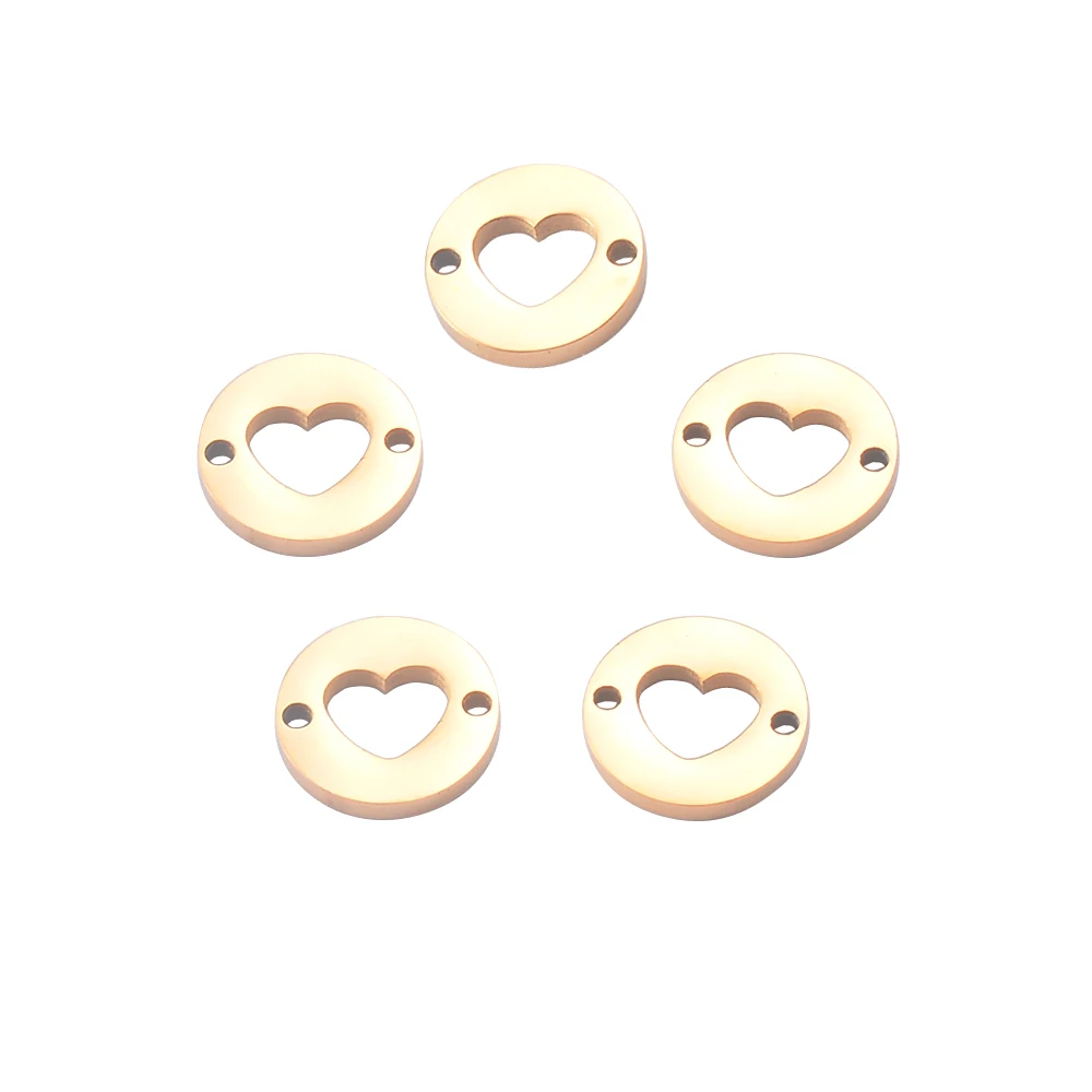 10 Stück/Set Edelstahl Runde Herz-Anhänger für Armbänder und Halsketten, DIY-Schmuck-Verbinder, Zubehör mit 2 Löchern – Detail 3