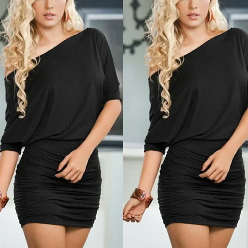 

Sexy Women Short Sleeve Bandage Bodycon Pencil Summer Cocktail Party Club Dress Sexy Oblique Shoulder Dress Korean Style 원피스