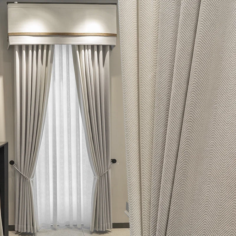 Herringbone Pattern Chenille Jacquard Stitching Thickened Curtains for Living Room Bedroom French Window Custom Window Screen