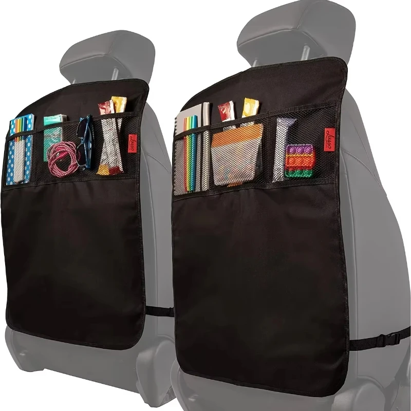 Waterproof Kick Mats Backseat Protector, Car Seat Back Protectors Black Seat Cover for Kids with 3 Pocket Storage Organizer,