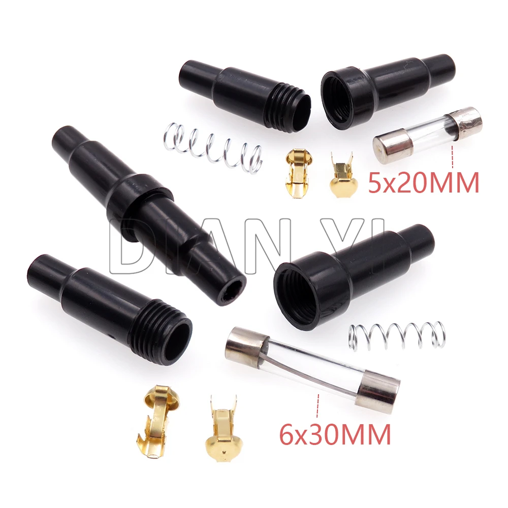 1 Set 6*30mm Black Glass Tube Fuse Holder Plastic Housing Fuses Casings AC Assembly 5*20mm 5x20mm Screw Type Fuse Box 6x30mm