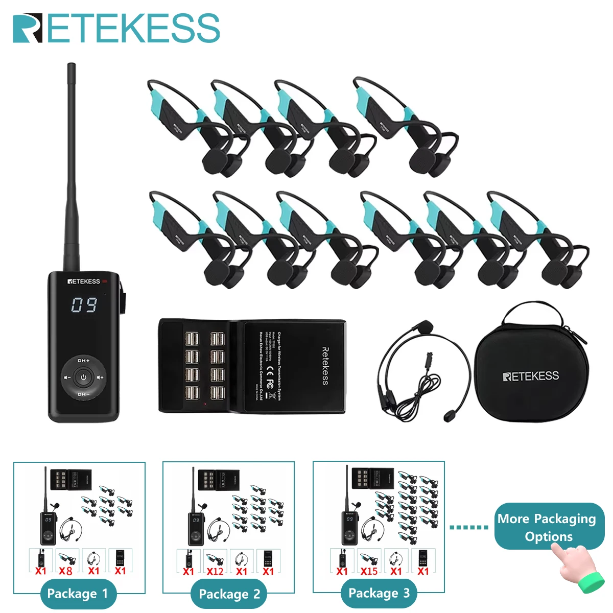 

Retekess TT120 Swimming Training Communicator tour guide system Waterproof Bone Conduction Headphones Mic For Swimming&Surfing