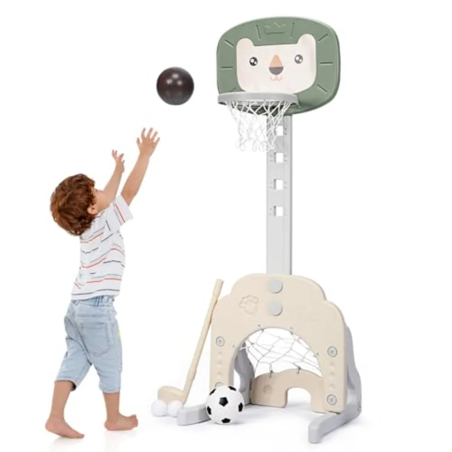 Outdoor indoor kids basketball hoop toy stand, steel frame, blue and red, adjustable height 32-52 inches for toddlers and presc