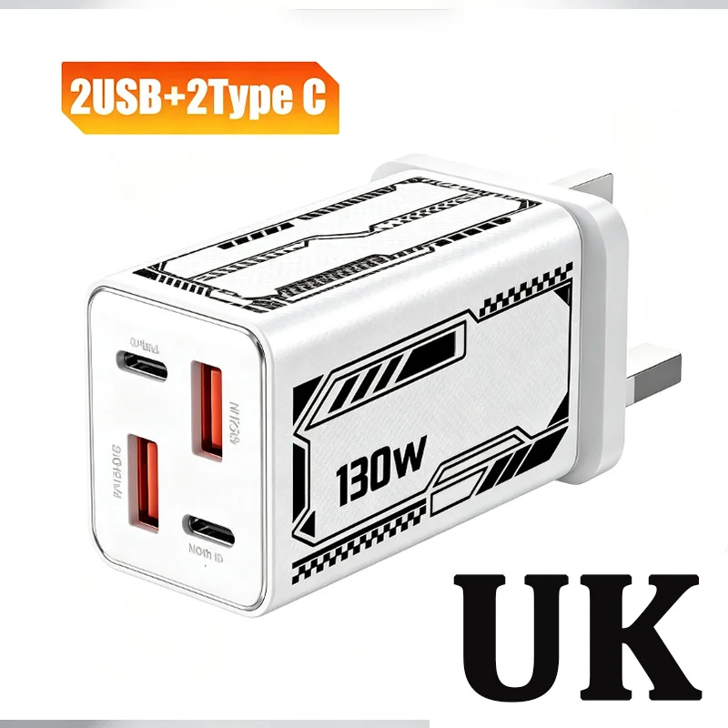 130W Type C PD Universal Charger 4-in-1 Charging Phone Power Adapter EU/US/UK Plug Charge Wall Charger For iPhone Samsung Xiaomi