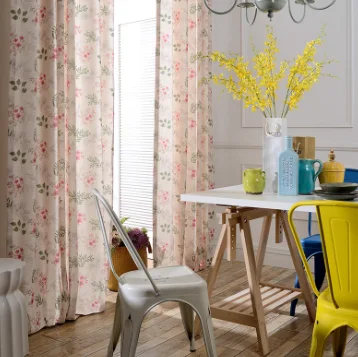 American Country Style Small Fresh Pink Cherry Jacquard Leaf Cloth Curtains Living Room Bedroom Balcony Blackout Curtains