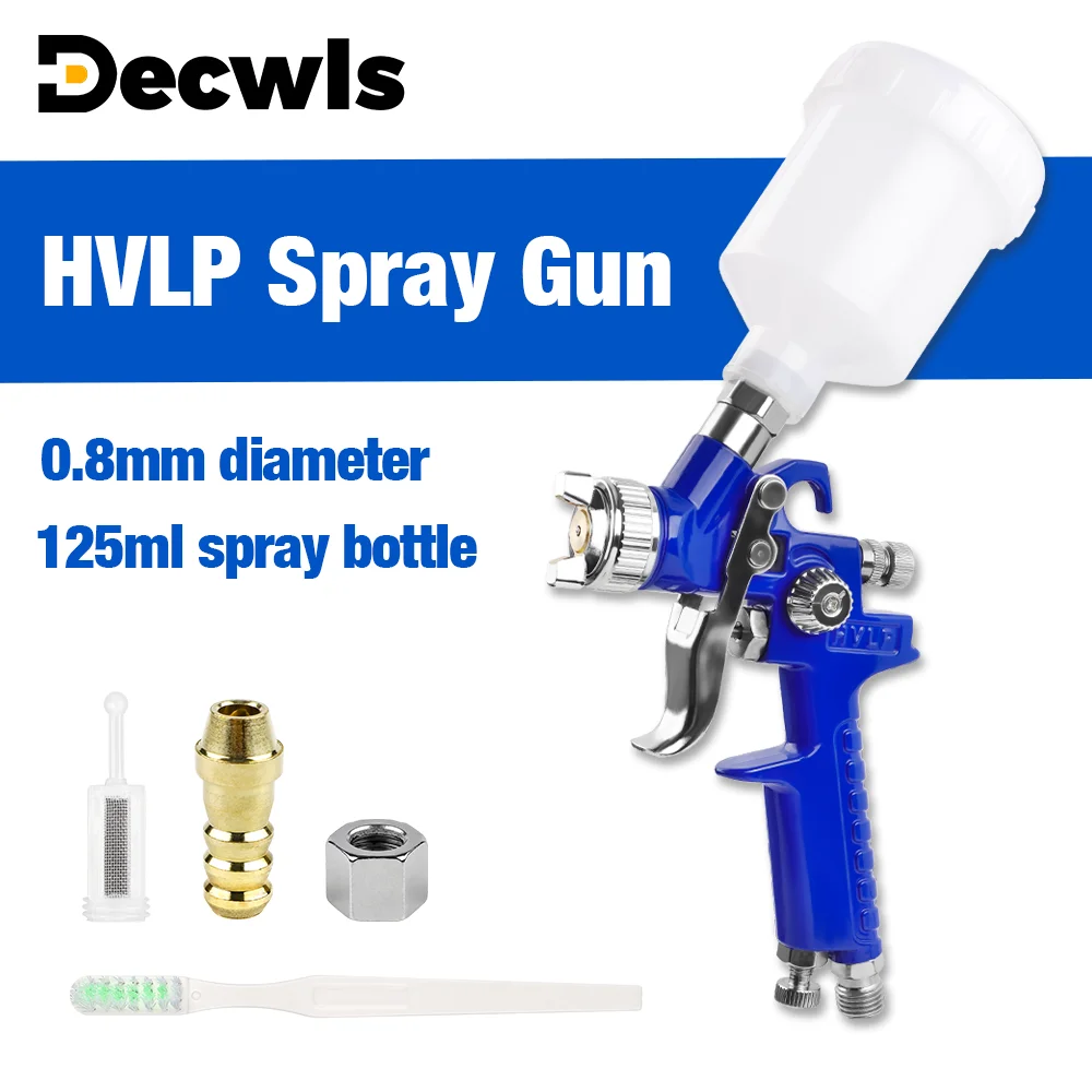 Pistolet à peinture HVLP 0,8 mm, pistolet à peinture pneumatique 125 ml, pulvérisateur de peinture domestique portable pour la peinture de voitures et de meubles, outil pneumatique professionnel