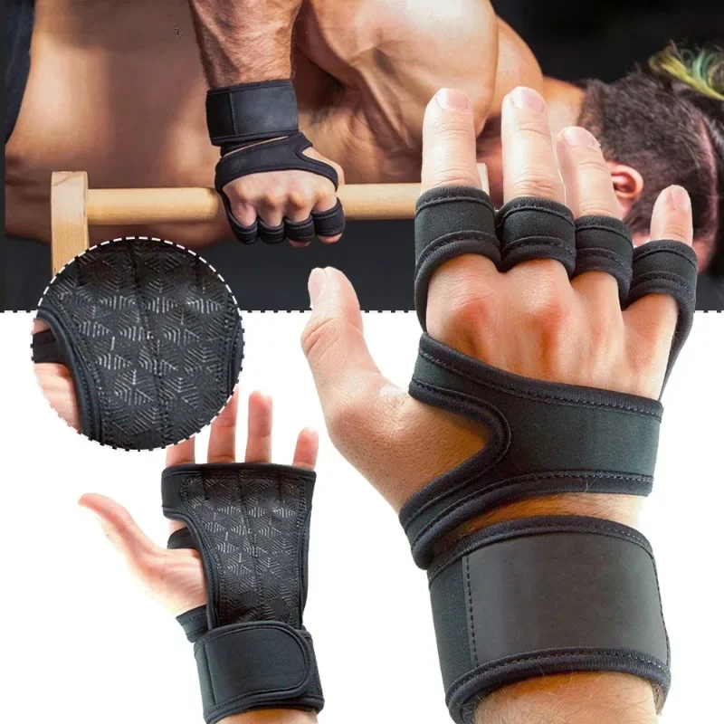 Guantes de entrenamiento de levantamiento de pesas para hombres y mujeres, Protector de muñeca de Palma de mano para gimnasio, deportes al aire libre, guantes de ciclismo, negro