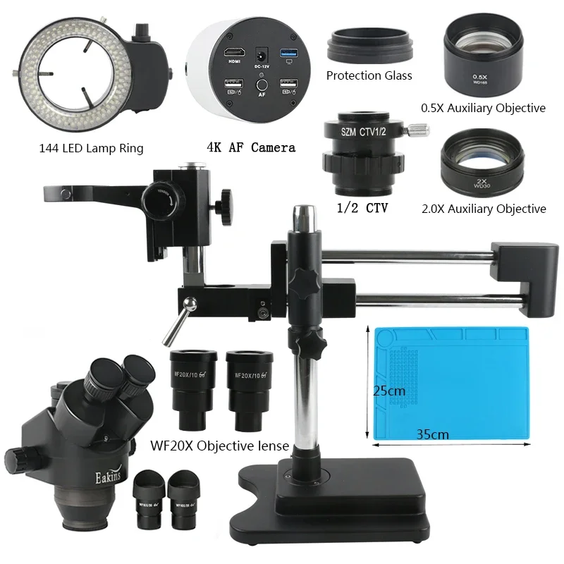 3.5X-90X 180X Double Boom Parfocal Simul Focus Stereo Trinocular Microscope Autofocus SONY IMX334 4K HDMI USB Measuring Camera